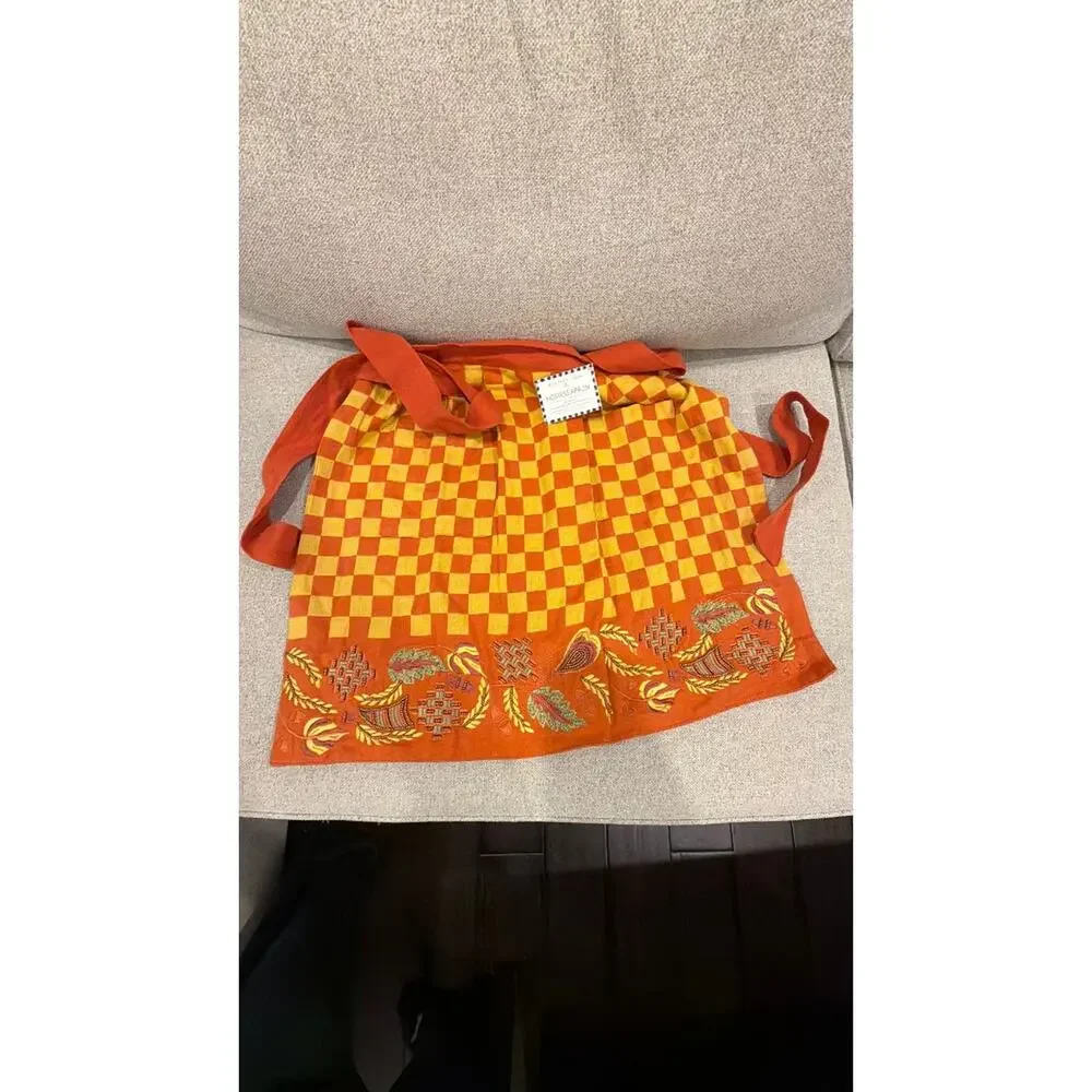 Mackenzie-Childs Hostess Apron - Checkered Orange and Yellow